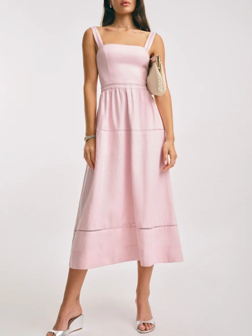 Reformation Everett Linen Midi Dress - Cherry Blossom Blush Pink Valentine's Day - Picture 2 of 10